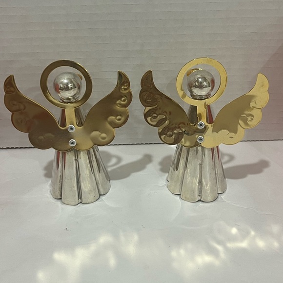 2 pc. TIMELESS TREASURES Silver Plated & Gold Toned Angels Candle Holders -VTG - Picture 5 of 10